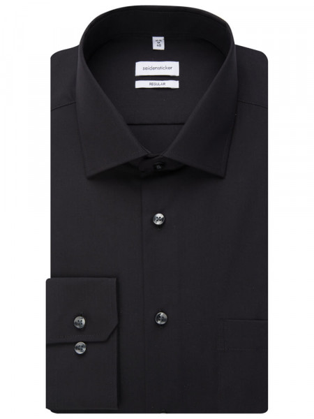SEIDENSTICKER Regular Fit Chemise Noir Business Kent Popeline - Vue 4