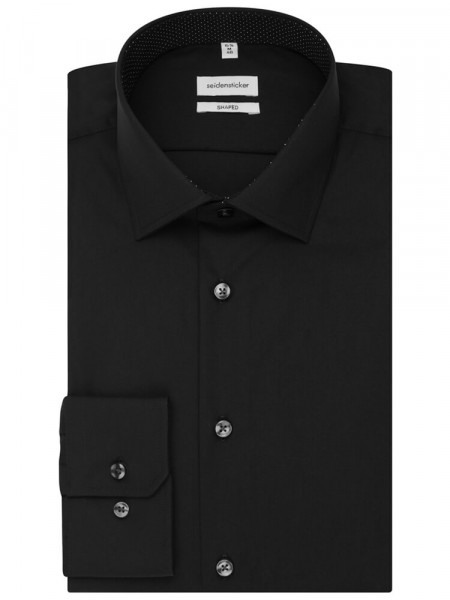 SEIDENSTICKER Tailored Fit Chemise Noir Business Kent Popeline - Vue 4