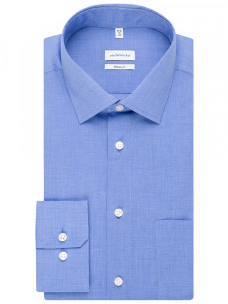 SEIDENSTICKER Regular Fit Chemise Bleu moyen Business Kent Fil à Fil - Vue 4