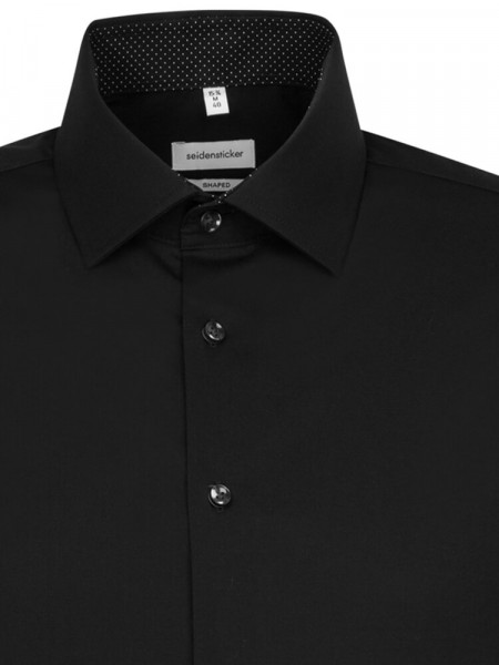 SEIDENSTICKER Tailored Fit Chemise Noir Business Kent Popeline - Vue 2